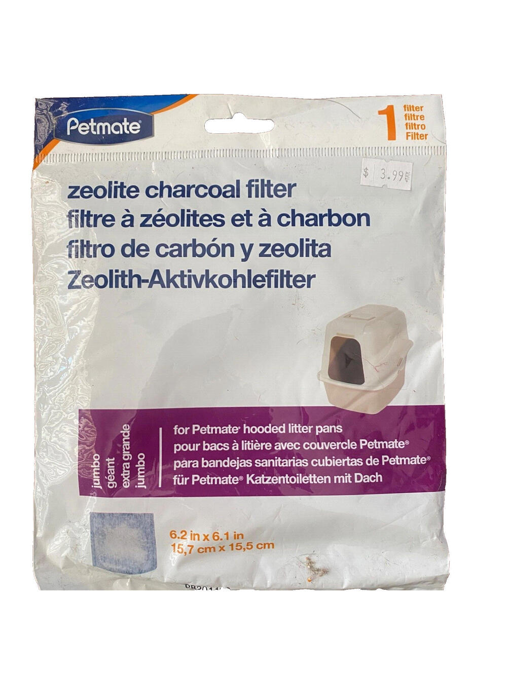 Petmate Zeolite Charcoal Filter 1 Filter 6.2" by 6.1" Jumbo Size
